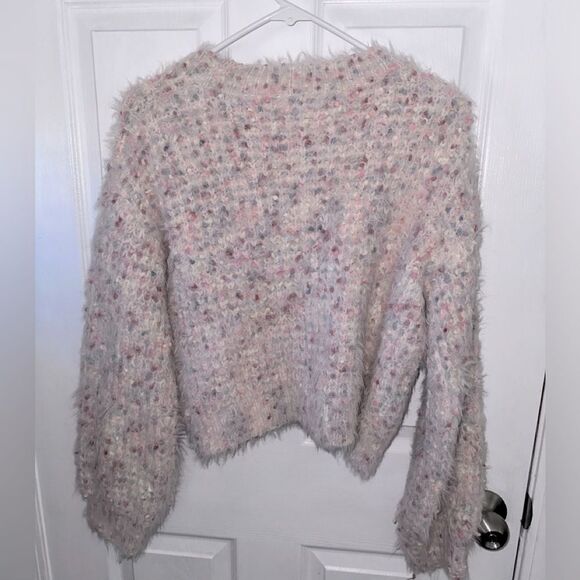 Lush Multi colored thick popcorn crop sweater pale pink white furry  Size Small - Picture 5 of 8